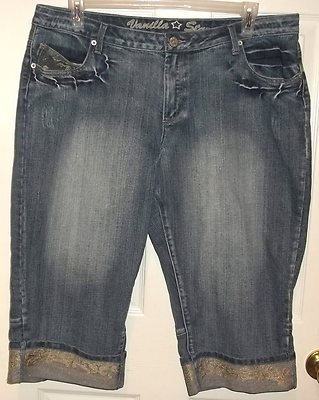 Womens VANILLA STAR~Denim CAPRIS~18~NEW~Cropped Blue JEANS~Embellished SPARKLE