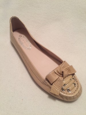Elie Tahari Abianca Ballet Flats Loafer Beige Tan Patent Bow 