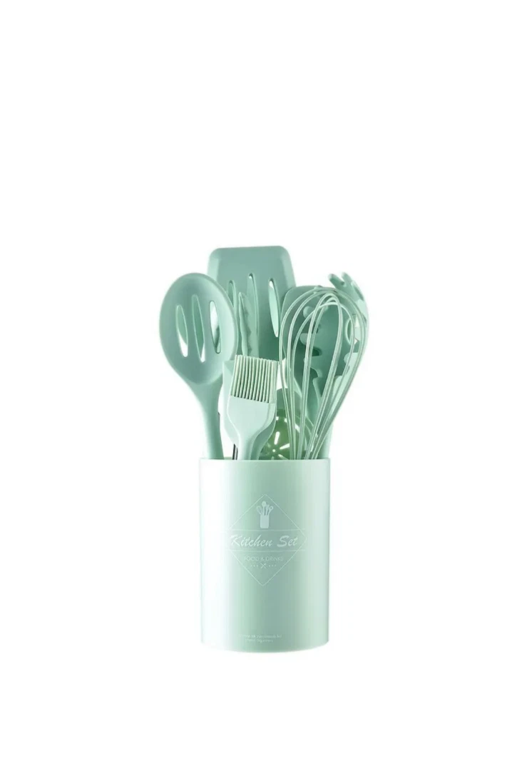 12pcs Silicone Kitchen Utensils Set with Wooden Handle Spatula Spoon Tongs Tool