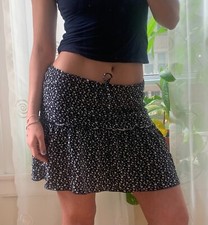 Brandy Melville Ditsy Floral Skirt S/M Boho Ruffle Tiered Adjustable Blue Girly