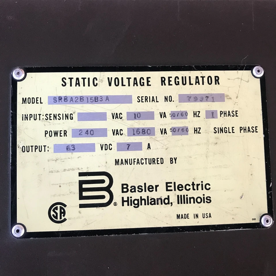 BASLER SR8A-2B15B3A STATIC VOLTAGE REGULATOR SR8A2B15B3A - Image 2 of 4