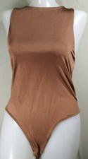 NWT Missguided Petite Brown Sleeveless Slinky Thong Bodysuit Adult 10
