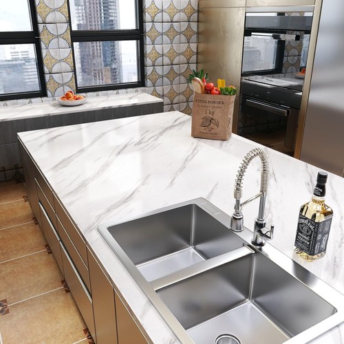 Large 19.37 Sq Ft White Marble Contact Paper - Removable Vinyl for Easy DIY - Picture 4 of 9