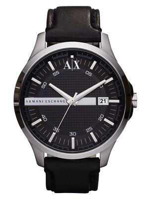 Armani Exchange HAMPTON Uhr Herrenuhr Lederarmband Datum schwarz AX2101