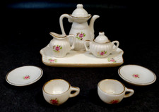 Vintage Miniature Hand Painted Porcelain Dollhouse Size Tea Set Pink Rose Gold
