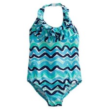 NWT Girls 4 OSHKOSH Blue Multi Ruffled One Piece Swimsuit