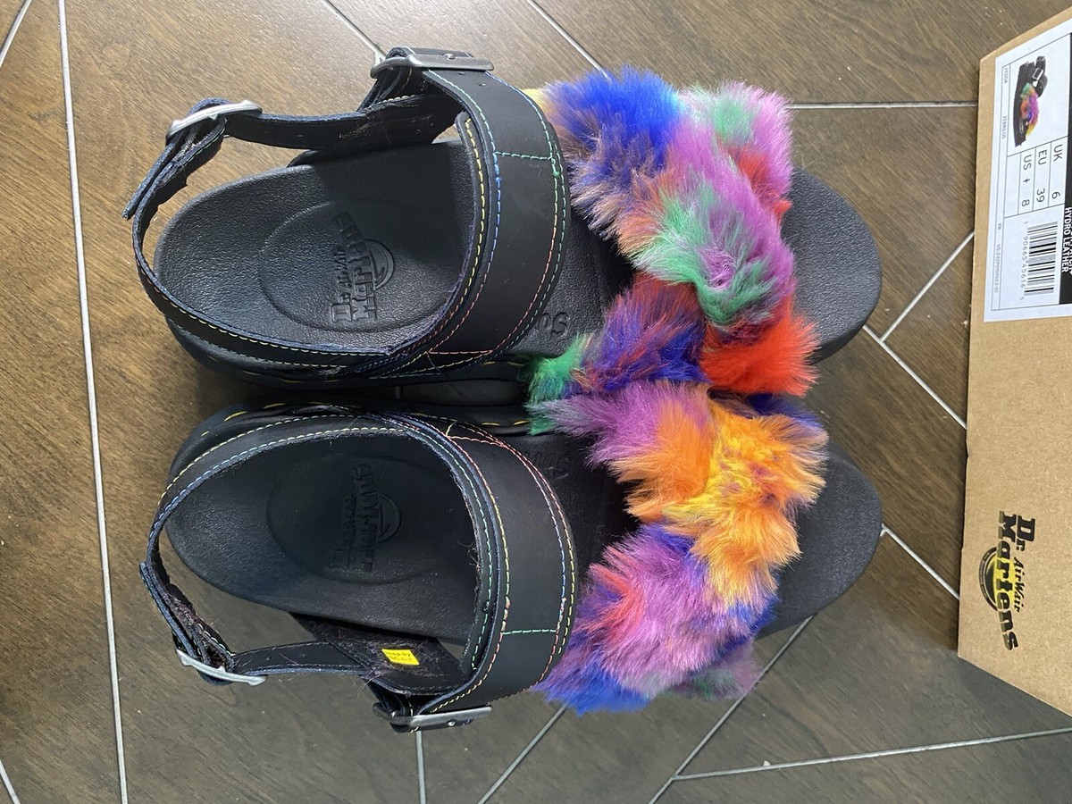 Dr. Martens Voss II Fluffy Sandals Size US 7 Women Rainbow
