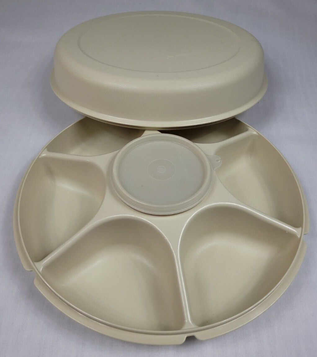 Vtg Tupperware 13” Veggie Fruit Dip Snack Party Tray 1665,66-3 & 1667-1 ...