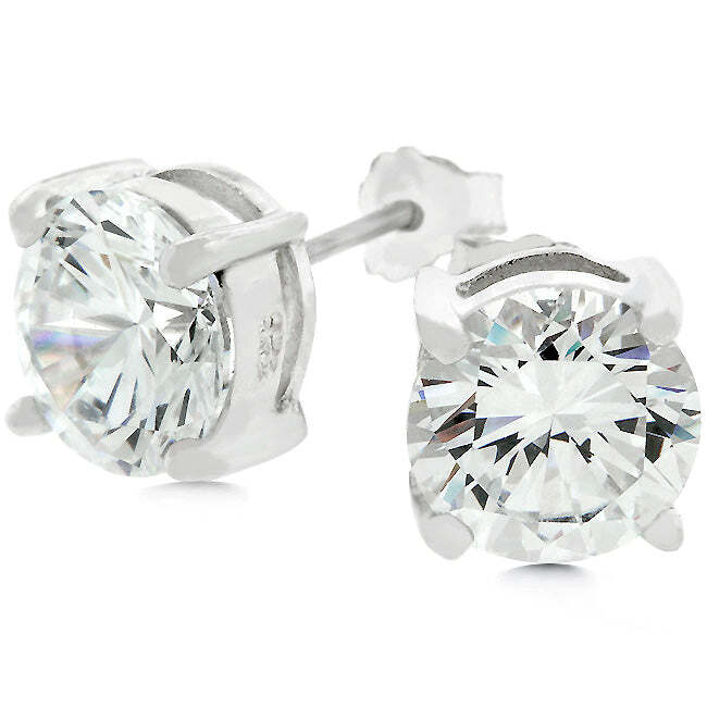 Brooke CZ Stud Earrings 4ct Rhodium Plated Cubic Zirconia-image