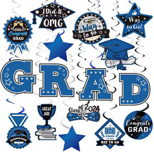 Graduation Decorations Class of 2024,32Pcs Black Blue Paper Hanging Swirl Stream