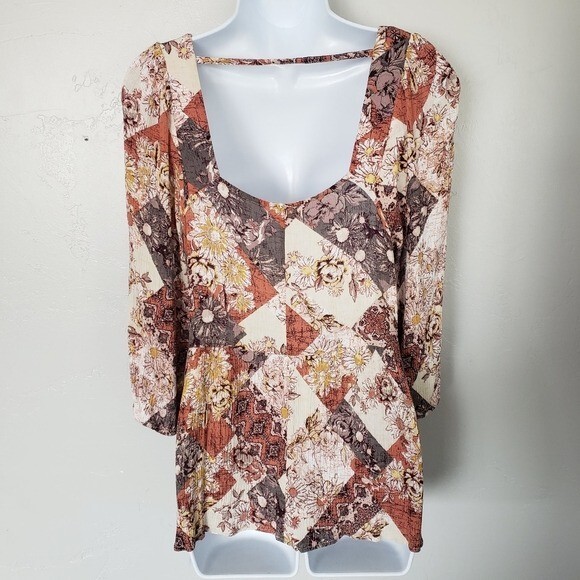 Maurices Medium Boho Patchwork Blouse Quarter Sle… - image 3