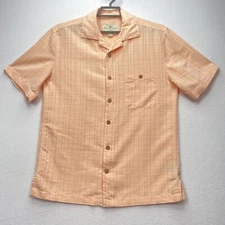 Island Shores Button Down Mens Large Orange Silk Short Sleeve Hawaiian Shirt
