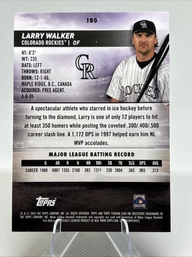 2024 Topps Stadium Club - Black Foil #180 Larry Walker - Plus 2 Base Cards Lot - Picture 7 of 7