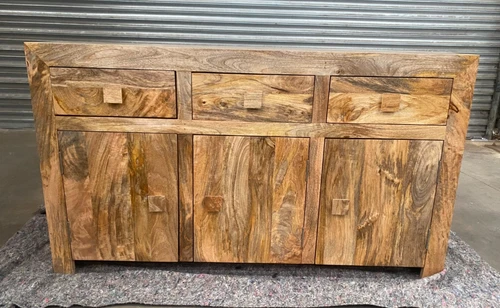 Solid Mango Wood Light Dakota 140cm 3 Cupboard Sideboard (E552)