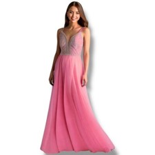 Vienna Prom Dress Gown Pink with Silver Rhinestones Size 2
