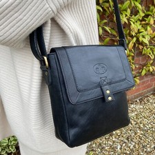 Rowallan Black Leather Handbag, Shoulder Bag, Cross Body Bag