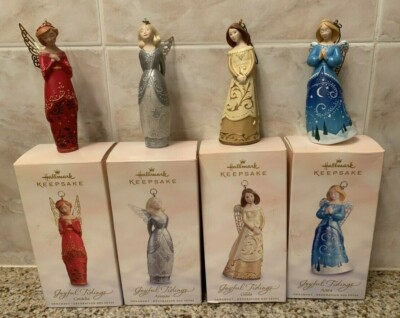 4 HALLMARK KEEPSAKE ORNAMENT JOYFUL THINGS TIDINGS ANGELS HANDCRAFTED & METAL 