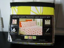 Elegant Comfort Luxury Soft Sheet Sets Cube Pattern Yellow 6 pc Full New