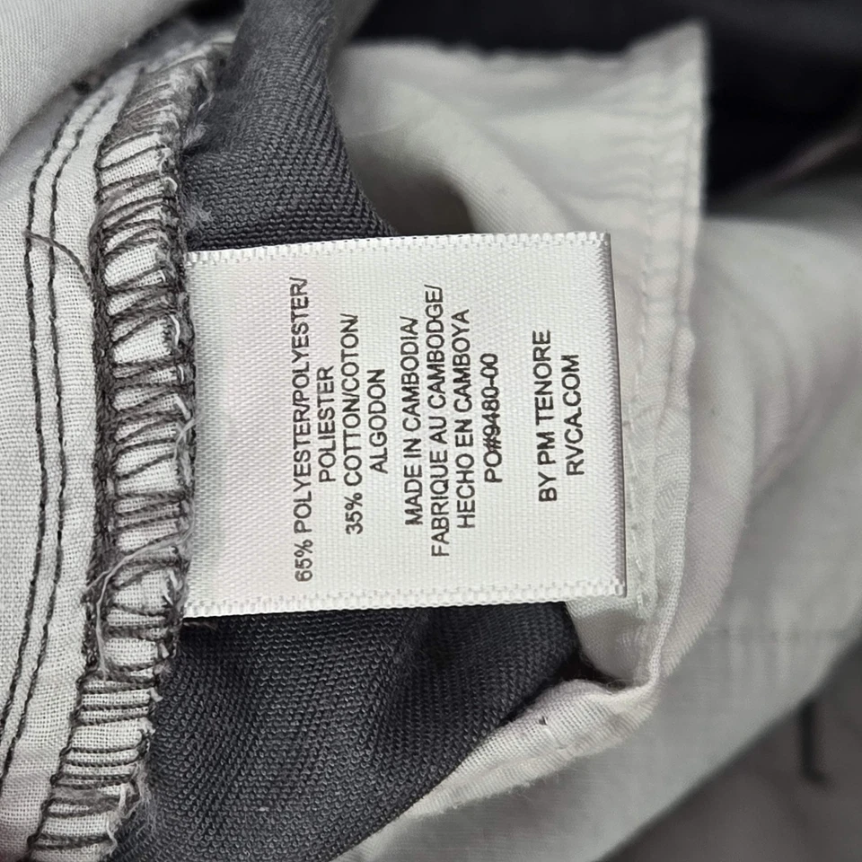 Pantalones Cortos RVCA Hombres 33 Gris Logo Bolsillos Sarga Informales Tiro Medio 10" Entrepierna Algodón Foto 3 de 4