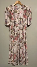 Vintage California Looks Women Dress Sz 14 Floral Satin Prairie Cottagecore READ