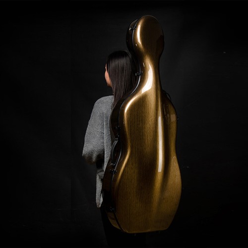 Custodia rigida per violoncello in fibra di carbonio composita misura 4/4 oro scuro protezione per trasporto violoncello - Foto 3 di 11