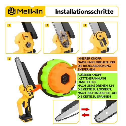 8 Zoll Mini Akku Kettensäge Bürstenloser Handkettensäge + 2 Akku Für Makita 18V - Bild 8 von 12