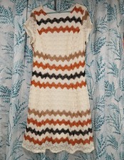 Cb Established 1962 Women 18 Boho Dress Cap-Sleeve Crochet Overlay Zig Zag Retro