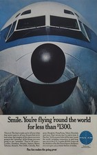 Pan Am Airline Airplane Print Ad Smiling Boei...