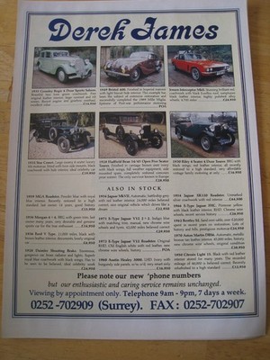 DEREK JAMES CROSSLEY REGIS LIMOUSINE BRISTOL AUTO LAGERLISTE 1990 WERBUNG A4 AKTE 49