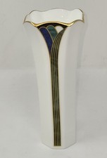 VINTAGE LENOX ART DECO WHITE PORCELAIN VASE GOLD BLUE GREEN 7.5" MADE IN USA