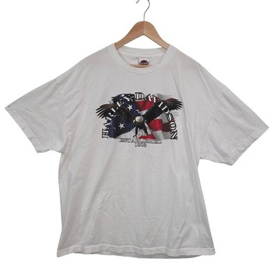 Harley Davidson Mens White Cotton T Shirt 2XL Eagle Flag Orange County 2014