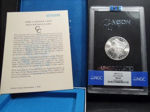 1884-CC MS64 GSA Hoard Morgan Silver Dollar NGC Certified with Box/COA