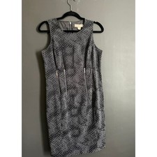 Michael Kors Size 8 Gray Black Sheath Dress Sleeveless Zip Career Stretch Lined