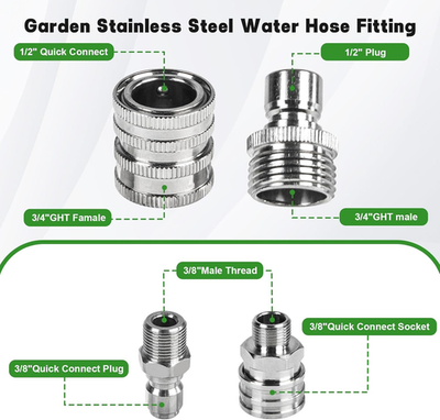 #ad 6PCS Pressure Washer Quick Connect Fittings Stainless Steel Garden Hose Qui... $28.03