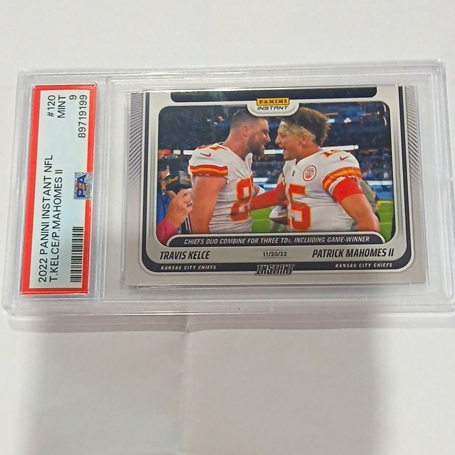 Panini 2022 Instant NFL #120 Mahomes II Travis psa 9 Kelce Chiefs view 1