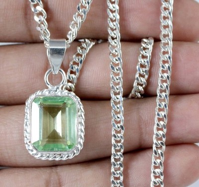 Peridot 18,10 Ct Smaragdschliff Anhänger 925 Sterling Silber AGI Zertifiziert