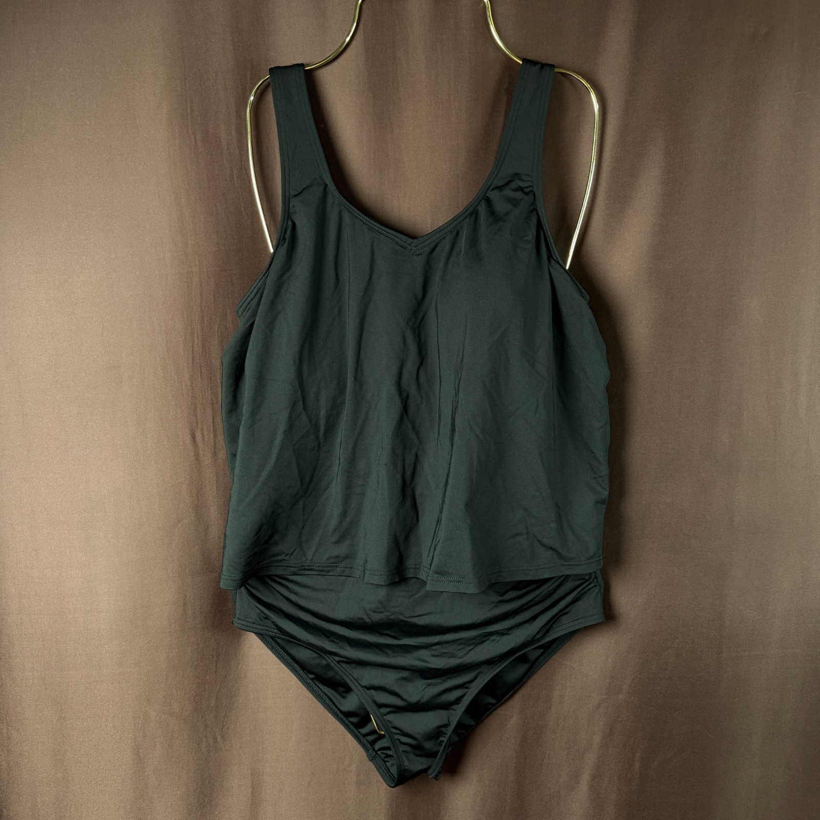 Lands' End Women's L, L LONG Black V Neck One Piece Fauxkini Swimsuit  This item