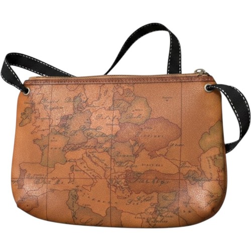 Alviero Martini 1a Classe Geo Map Crossbody Bag Tan Small Travel Pouch Italy