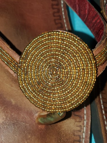 Vintage Handmade African Leather Sandals Tire Sole Beaded Flip Flops 40 - Picture 5 of 15