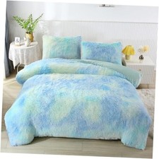 Shaggy Bedding Comforter Set Faux Fur Flannel Fluffy Plush Full Mint Green