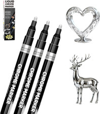 3 Pcs Liquid Chrome Paint Markers, Mirror Metallic Silver Permanent Pens for Pla