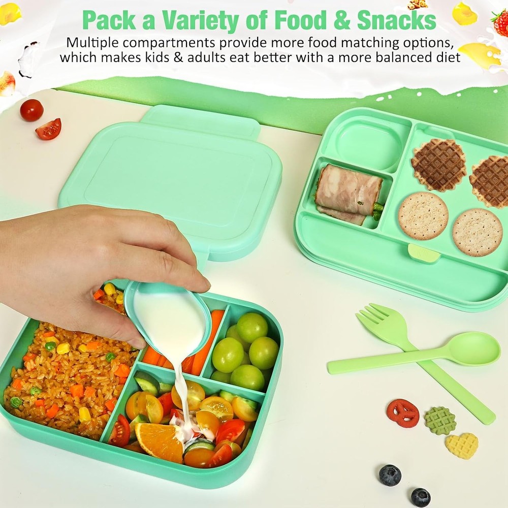 Kids Stackable Leak-Proof Bento Box - 5.8 Cup BPA-Free Eco Lunch Container in Green
