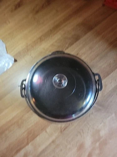 Vtg Round Wagner 1891 Original Cast Iron 5 Qt Dutch Oven Pot USA Pyrex Glass Lid