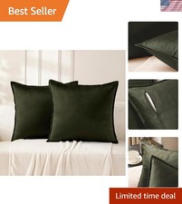 Olive Green Velvet Throw Pillow Covers 18x18 Set of 2