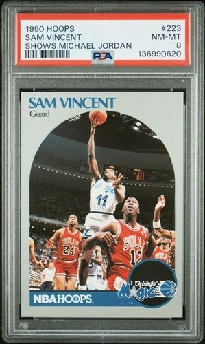 SAM VINCENT 1990-91 NBA Hoops Basketball #223 "Michael Jordan #12" PSA 8 NM-MT