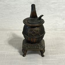 Vintage Miniature Cast Iron Metal Pot Belly Stove Removable Top Lid Dollhouse