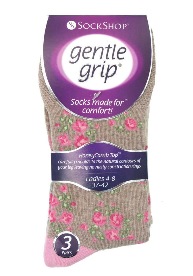 6 pares de calcetines de mujer Sockshop de algodón de agarre suave 4-8 Reino Unido, 37-42 UE, florales GG33 Foto 2 de 3