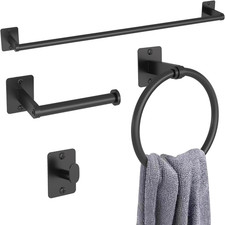 Matte Black Bathroom Accessories Set, 4 Pieces Bathroom Hardware Set, 24 Inch T