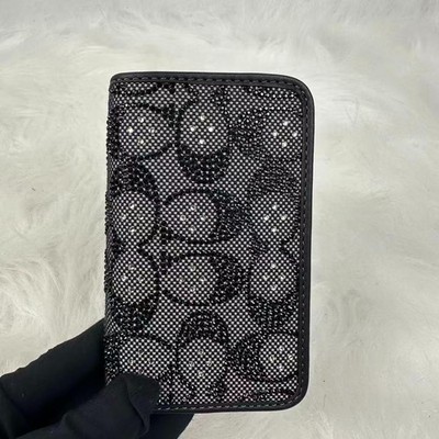 Coach Essential Slim Card Case In Black Crystal Signature Jacquard Coach Essential Slim Card Case In Black Crystal Signature Jacquard