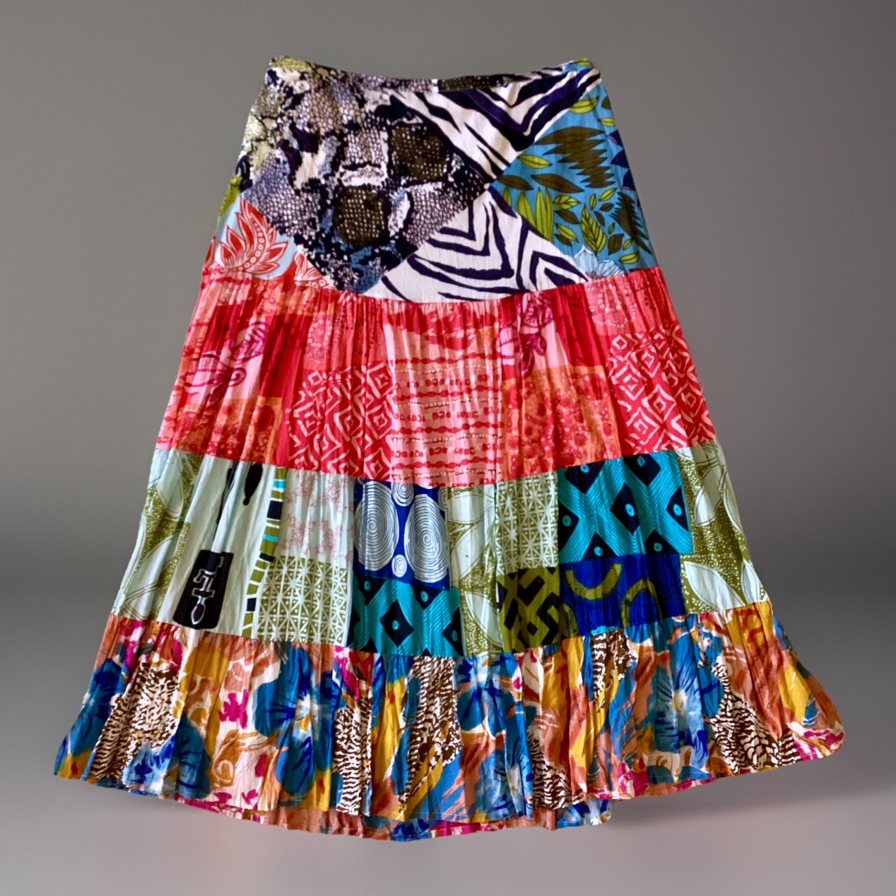 Tiered Patchwork Maxi Skirt Lined  Large Cotton B… - image 1